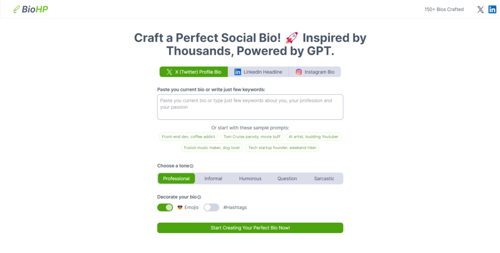 BioHP – Social Bio generator